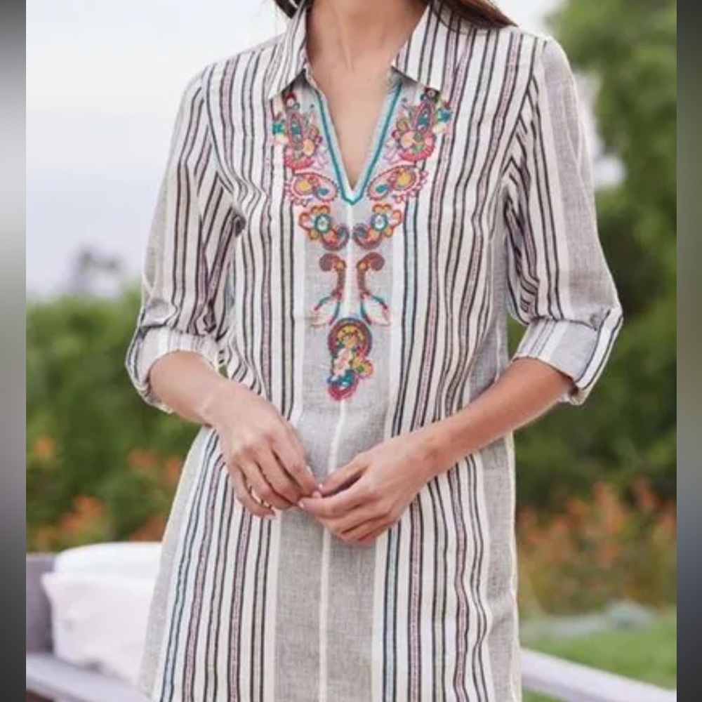 Soft Surroundings Brookhaven embroidered striped tunic